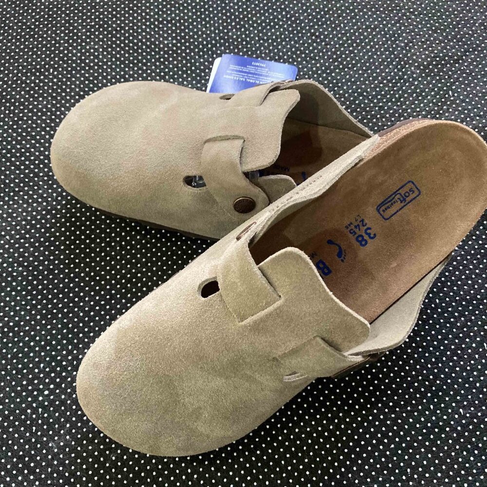 Birkenstock Clog Taupe Suede Leather Size Eur 38 Sandals Schmale weite narrow - Picture 6 of 7